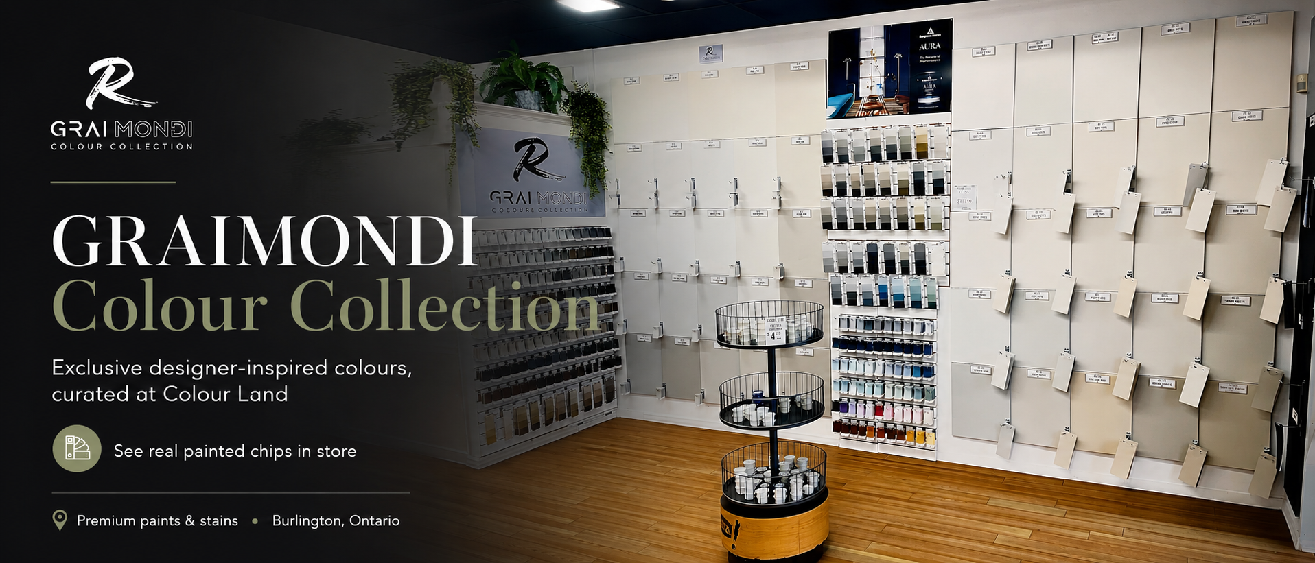 Graimondi Colour Collection display wall at Colour Land Paint in Burlington
