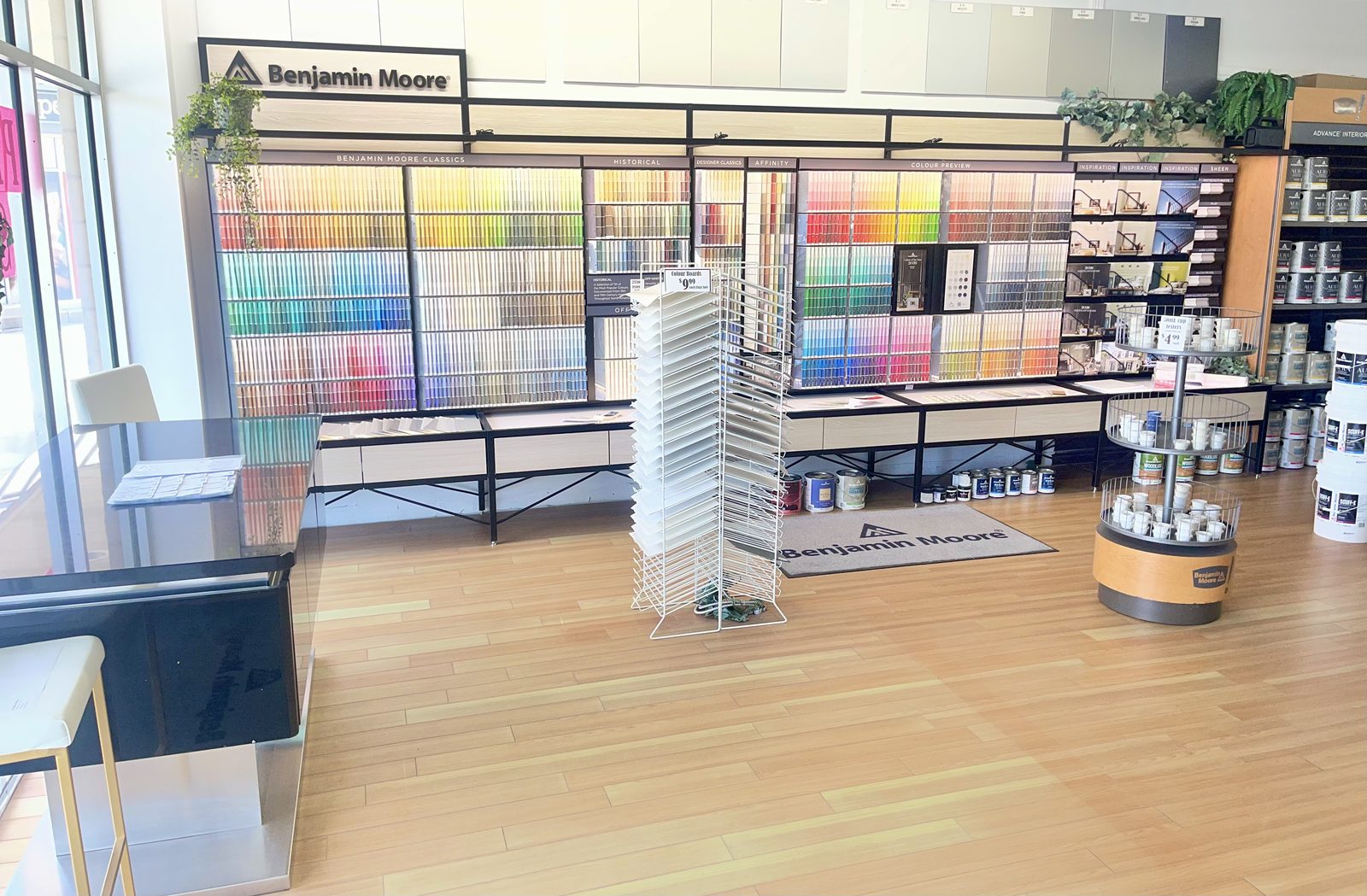 The full Benjamin Moore colour wall at Colour Land Paint, Burlington